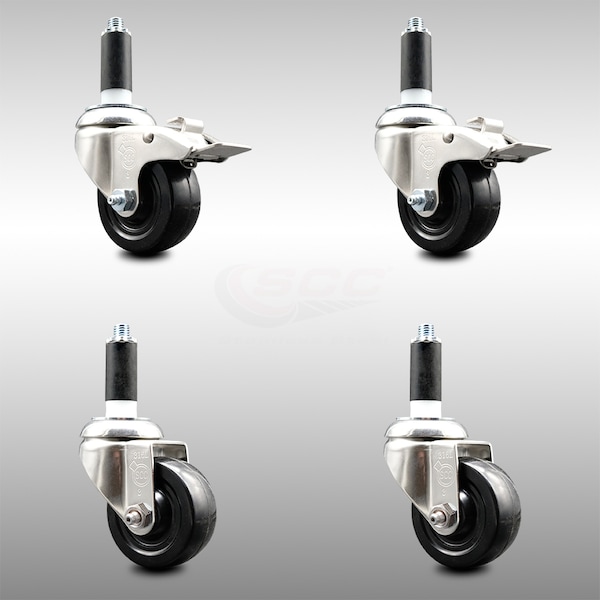 Service Caster 3 Inch 316SS Soft Rubber Swivel 1-1/8 Inch Stem Caster Lock Brake SCC, 2PK SCC-SS316TTLEX20S314-SRS-2-S-2-118 - main